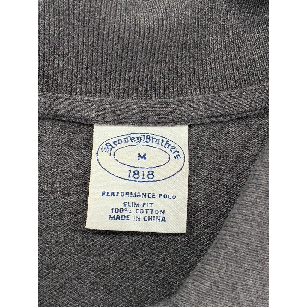BROOKS BROTHERS Men's Gray Slim-Fit Short Sleeve Performance Polo Shirt SZ M
