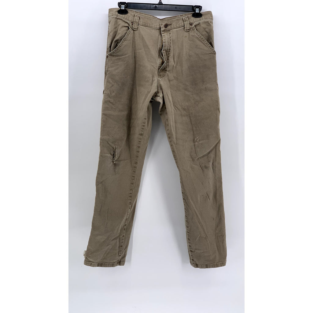 WRANGLER Men's Khaki Distressed Straight-Leg Carpenter Pant SZ 36X34