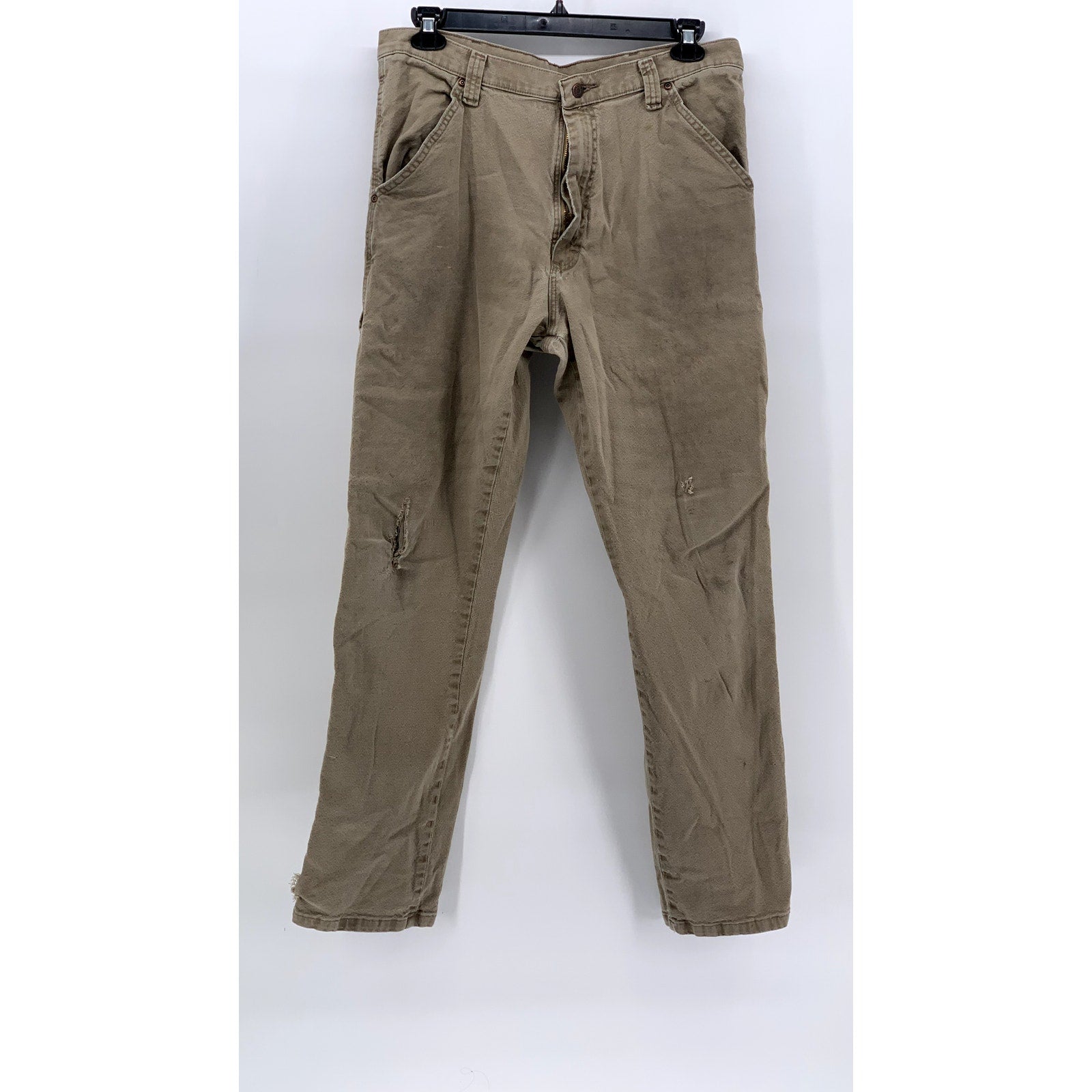 WRANGLER Men's Khaki Distressed Straight-Leg Carpenter Pant SZ 36X34