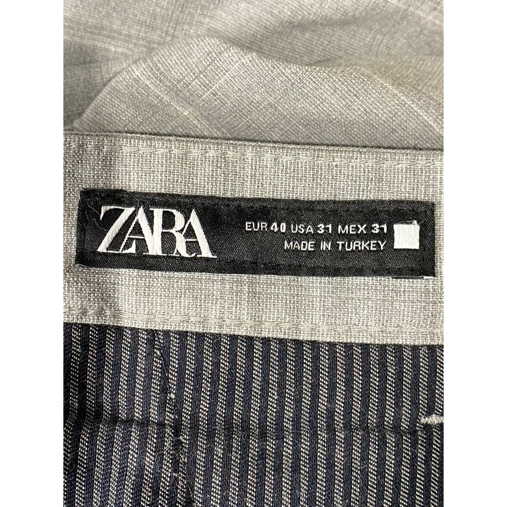 ZARA Men's Light Grey Plaid Slim-Fit Flat Front Dress Pants SZ 31