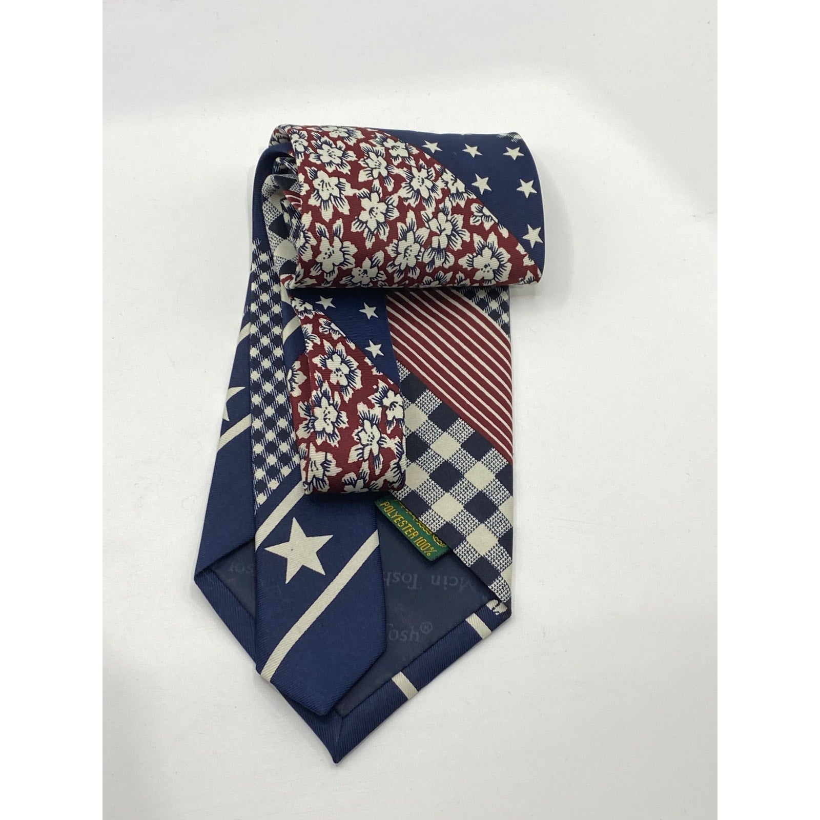 LAURANT BENON PARIS Men's Blue-Red-White Ginghman Star Print Tie SZ OS