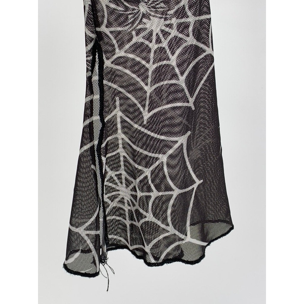 SHEIN Women's Black-White Mesh Spider Web Print Long Sleeve Mock Crop Top SZ 6