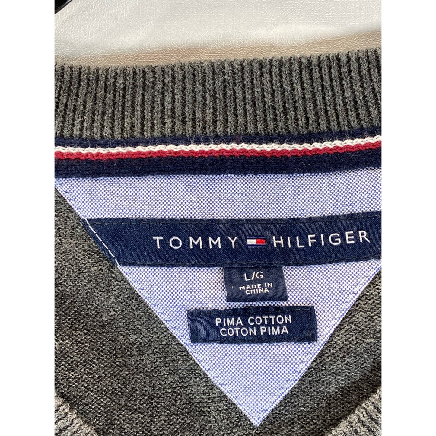 TOMMY HILFIGER Men's Charcoal Pima Cotton Regular-Fit V-Neck Sweater SZ L