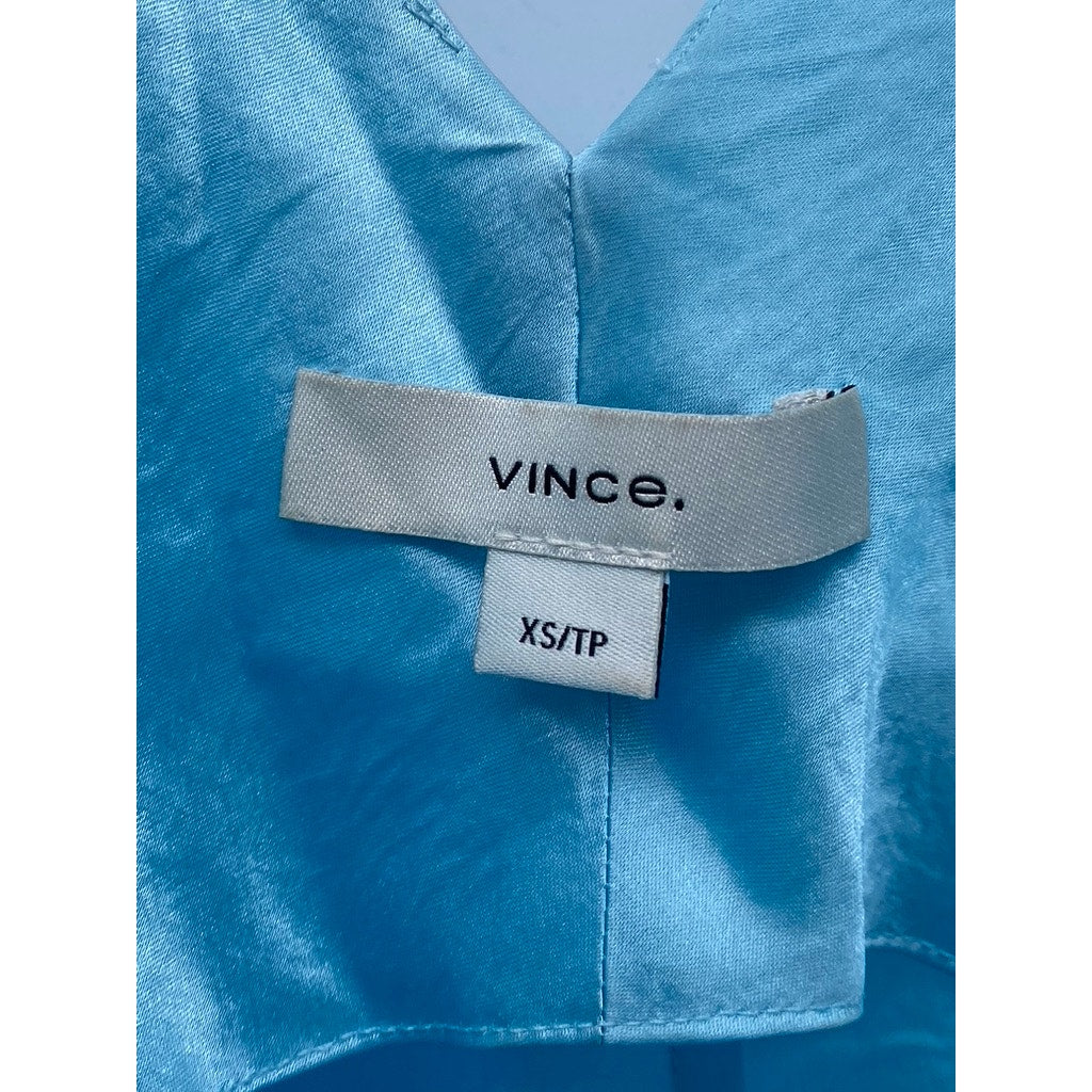 VINCE. Women's Light Blue Satin Double V-Neck Maxi Slip Dress SZ XS