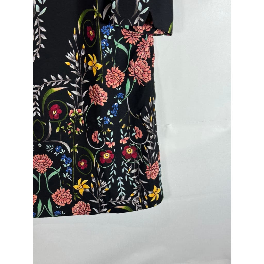 DESIGUAL Women's Black Clementine Folk Floral 3/4 Sleeve Mini Dress SZ 42(US12)