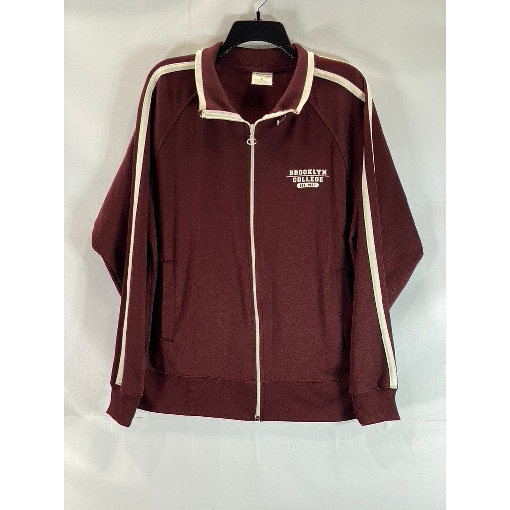 CHAMPION Men's Burgundy Brooklyn College Vintage Track Zip-Up Jacket SZ L