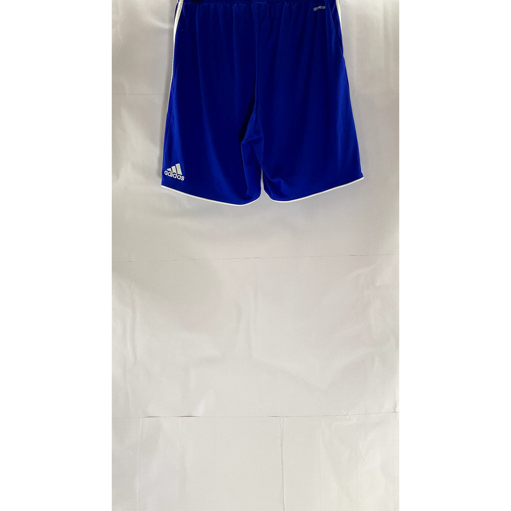 ADIDAS Women's Blue/White 3-Stripe Elastic Waist Climacool Pull-On Shorts SZ S