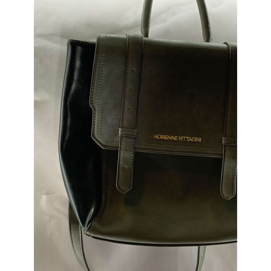 ADRIENNE VITTADINI Women's Black/Grey Faux-Leather Flap Backpack Bag