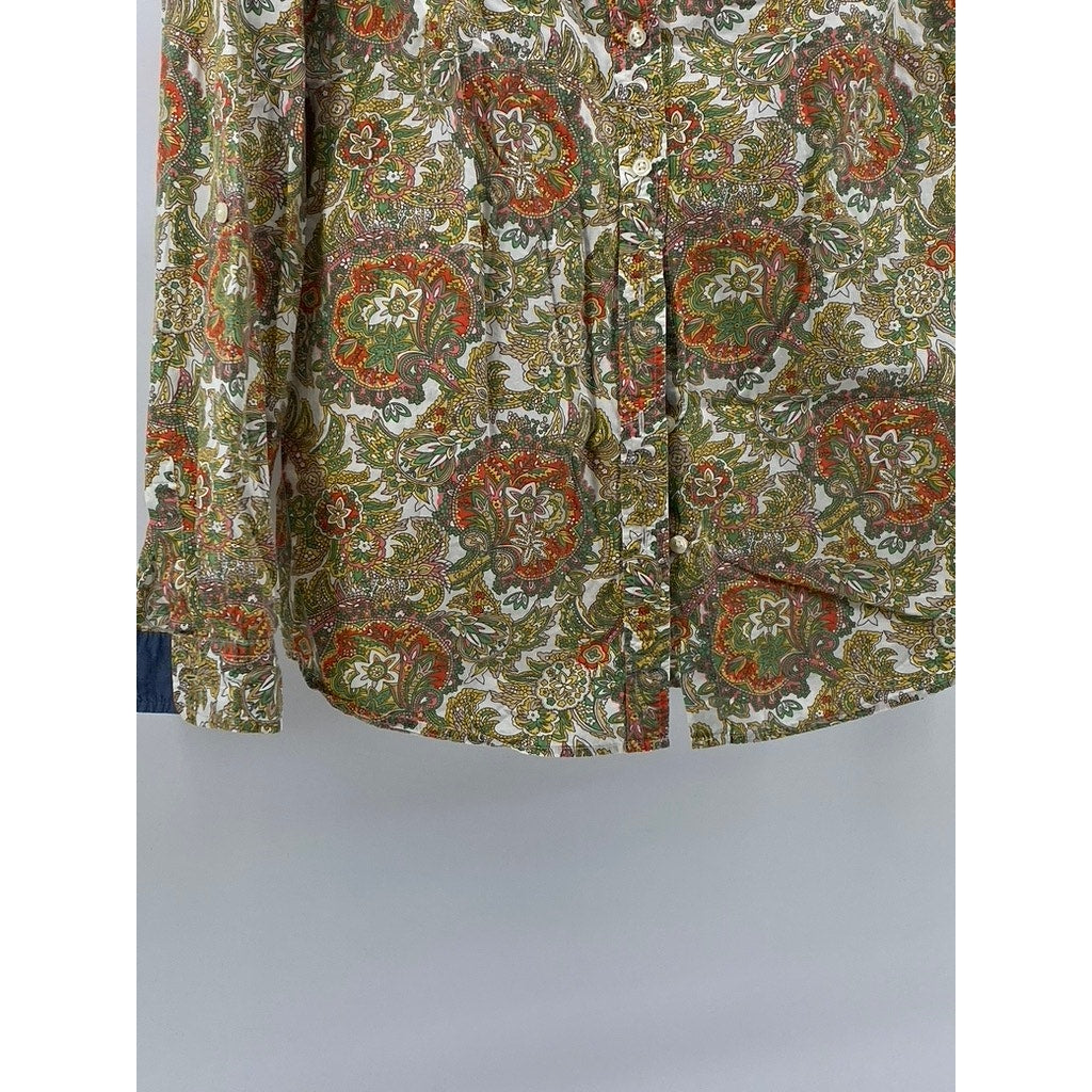 TALBOTS Women’s Petite Tan Multi Floral Print Button-Up Long Sleeve Top SZ 10P