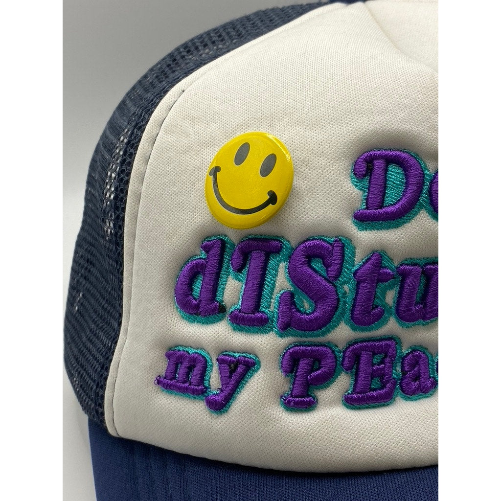 UNISEX Navy/White Embroidered "Do Not Disturb My Peace" Mesh Trucker Hat OS