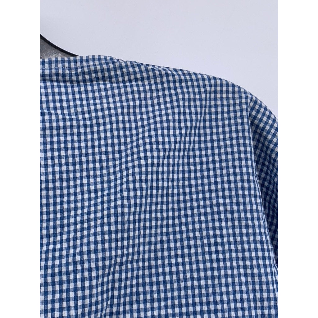 H&M Women's Blue-White Gingham Tie-Front Short Sleeve Cropped Top SZ 6