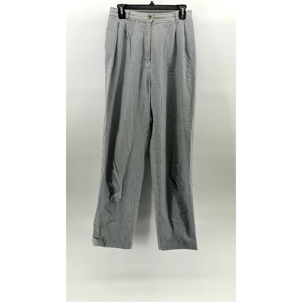 HARVE BENARD Women's Vintage Blue-White Striped Pleated Straight-Leg Pant SZ 8