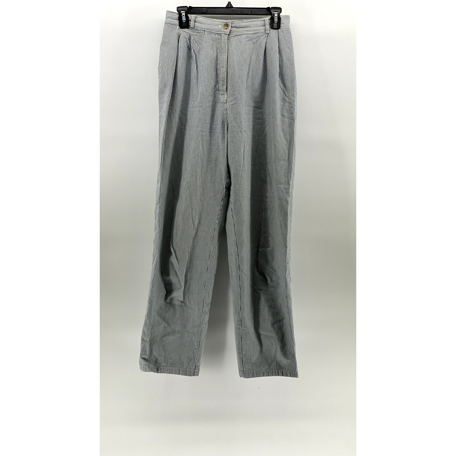 HARVE BENARD Women's Vintage Blue-White Striped Pleated Straight-Leg Pant SZ 8
