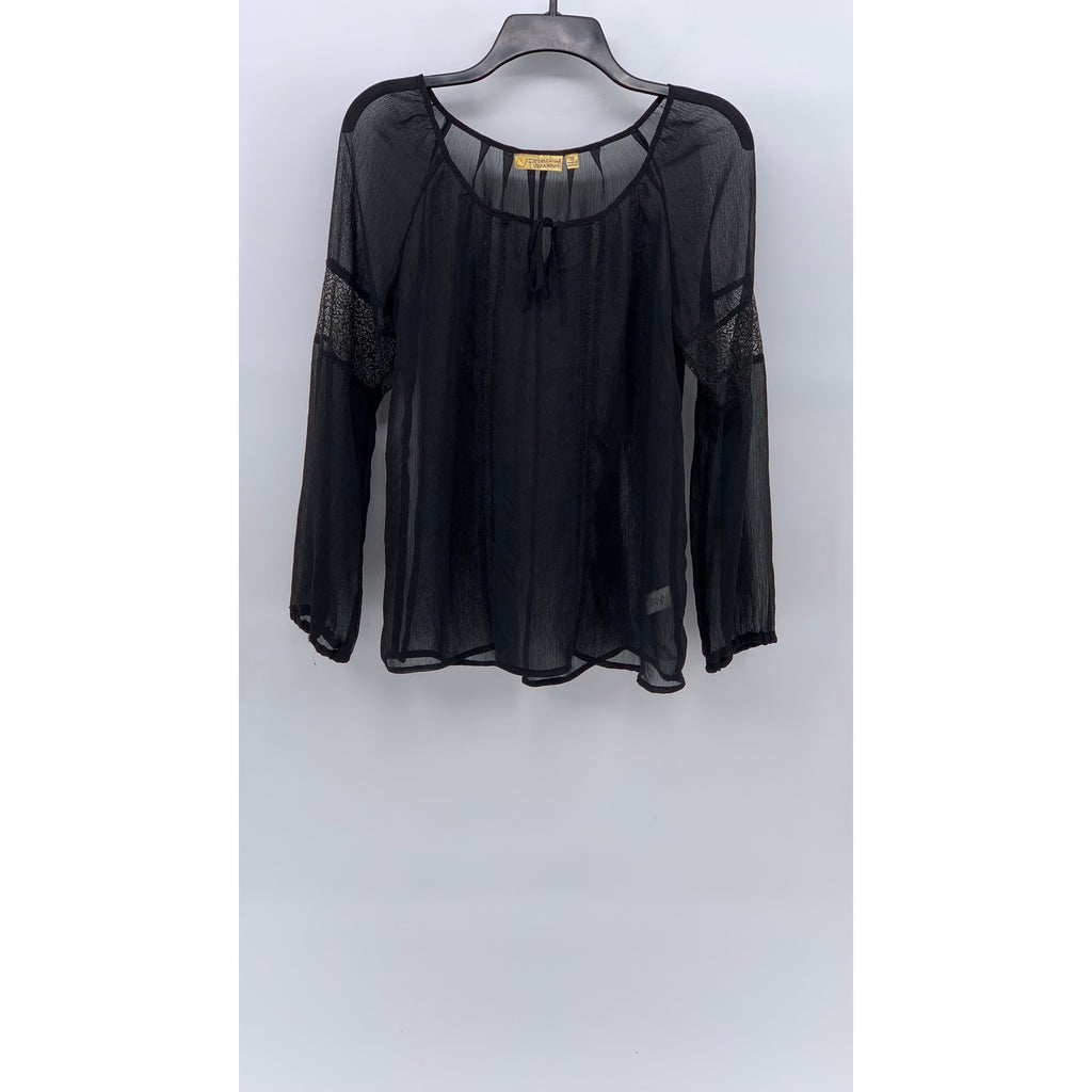 PRINCESS VERA WANG Women's Black Sheer Long Sleeve Scoop-Neck Top SZ M