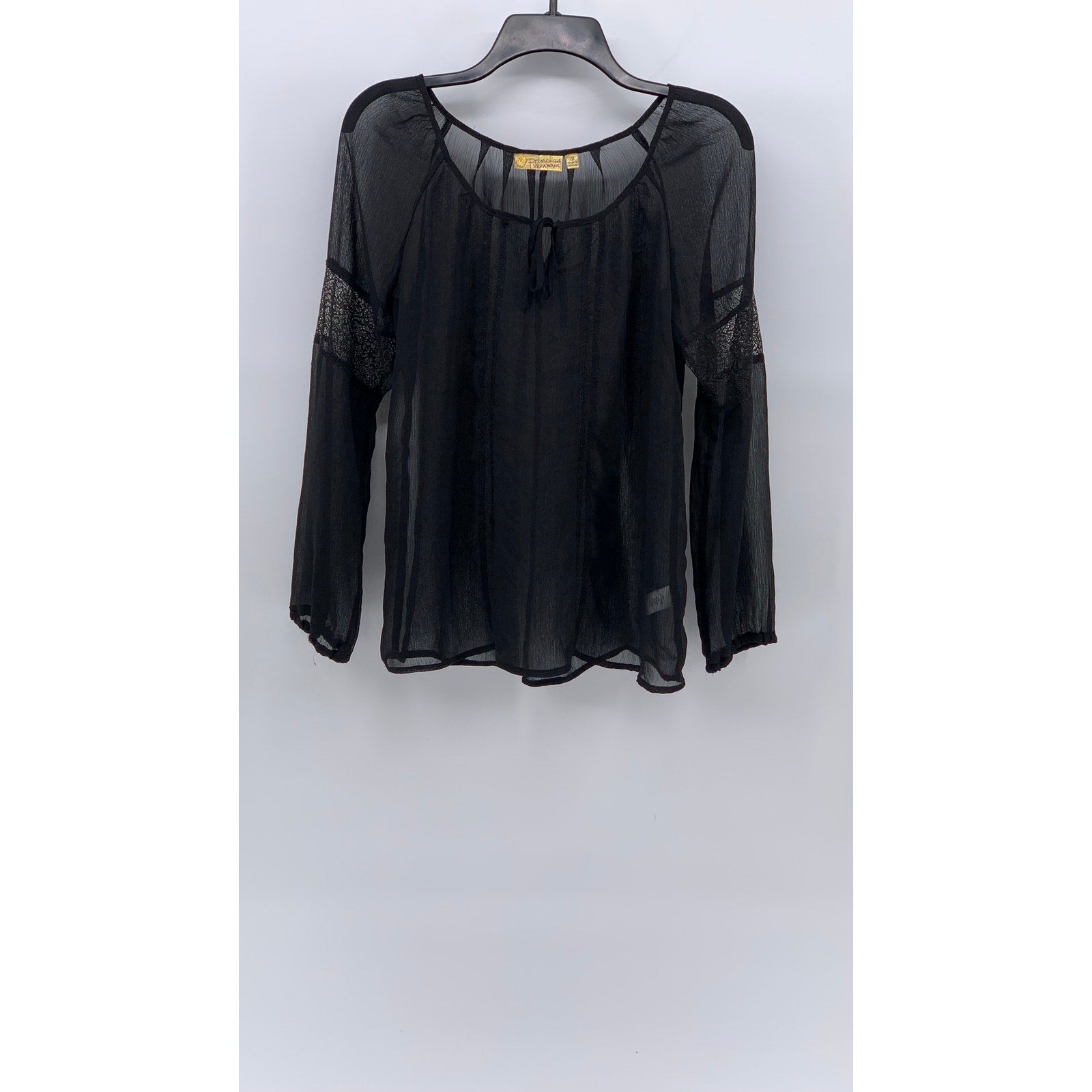 PRINCESS VERA WANG Women's Black Sheer Long Sleeve Scoop-Neck Top SZ M