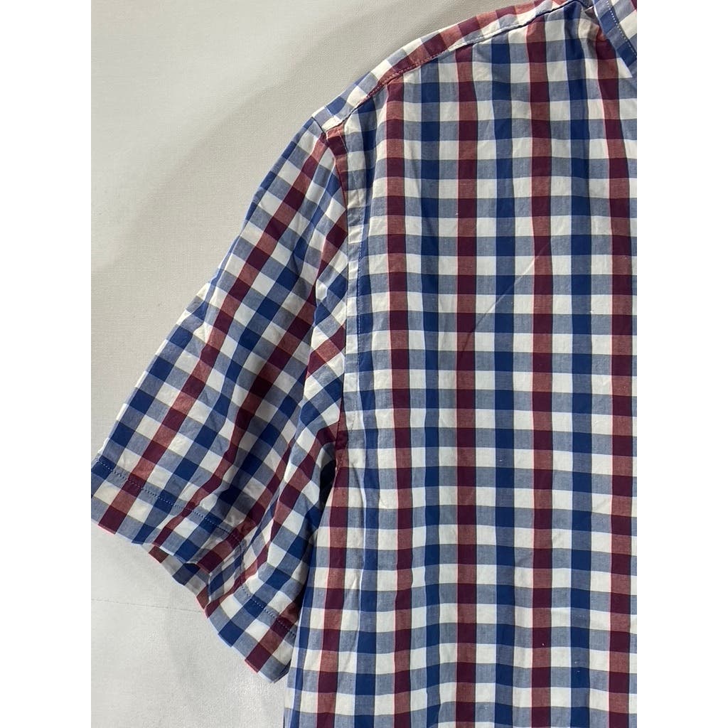 BANANA REPUBLIC Men's Blue/Red/White Checkered Button-Up Short Sleeve Shirt SZ M