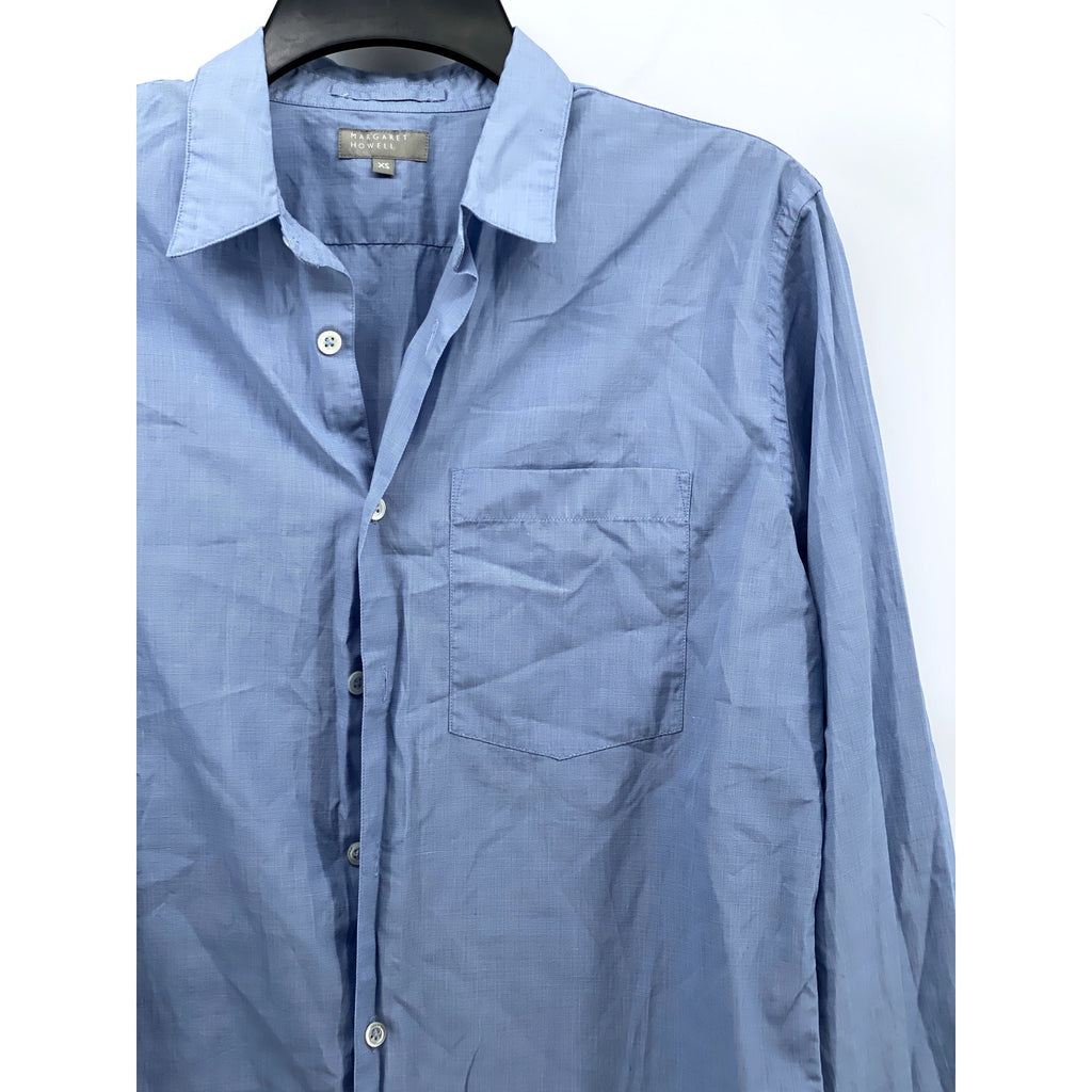 MARGARET HOWELL Men's Light Blue Solid Regular-Fit Button-Up Cotton Shirt SZ XS