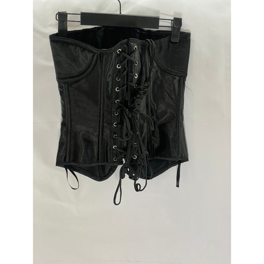 UNBRANDED Women's Black Satin Strapless Lace-Up Back Hook Front Corset Top SZ L