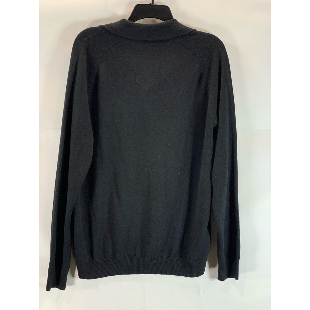 NEIMAN MARCUS Men's Black Solid Cashmere Quarter-Button Pullover Sweater SZ M
