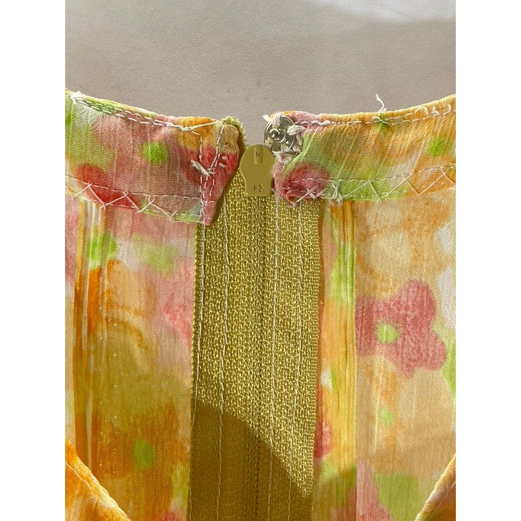 UNBRANDED Girls' Orange Floral Crewneck Short Sleeve Tiered Dress SZ L