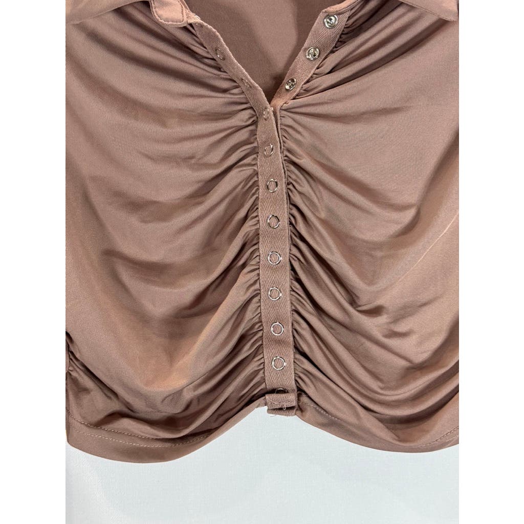 EDIT by NINE Women's Long Sleeve Knit Cropped Ruched Snap Button Top SZ M