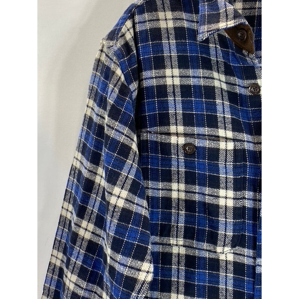 RAINFOREST Men's Blue Plaid Button-Up Cotton Long Sleeve Shirt SZ M