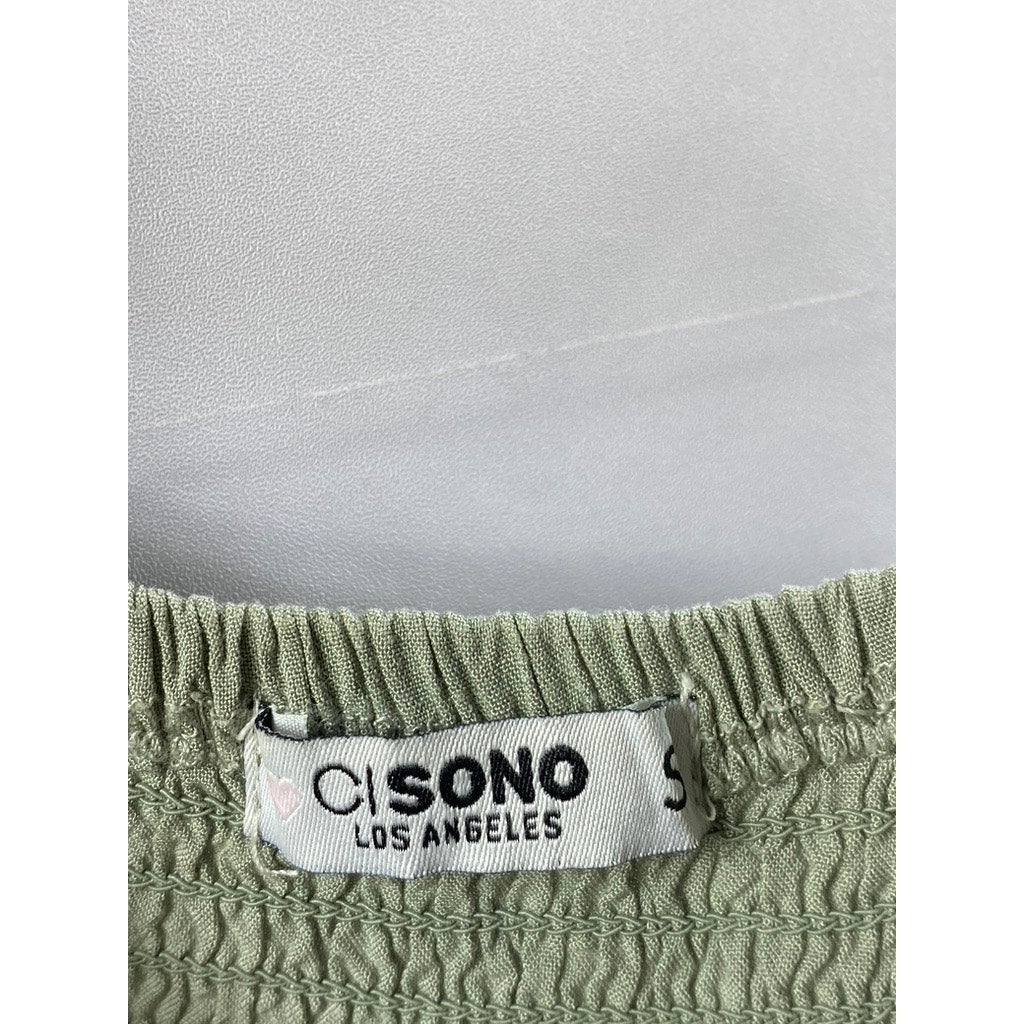 CI SONO Women's Sage Green Sweetheart Spaghetti Strap Tiered Mini Dress SZ S