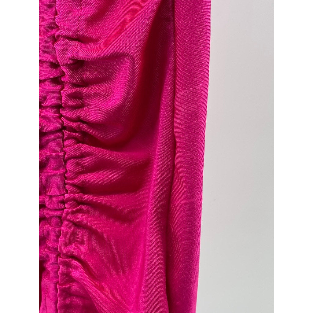 IRIS Women’s Fuchsia Scrunched Crewneck Sleeveless Drawstring Hem Mini Dress SZS