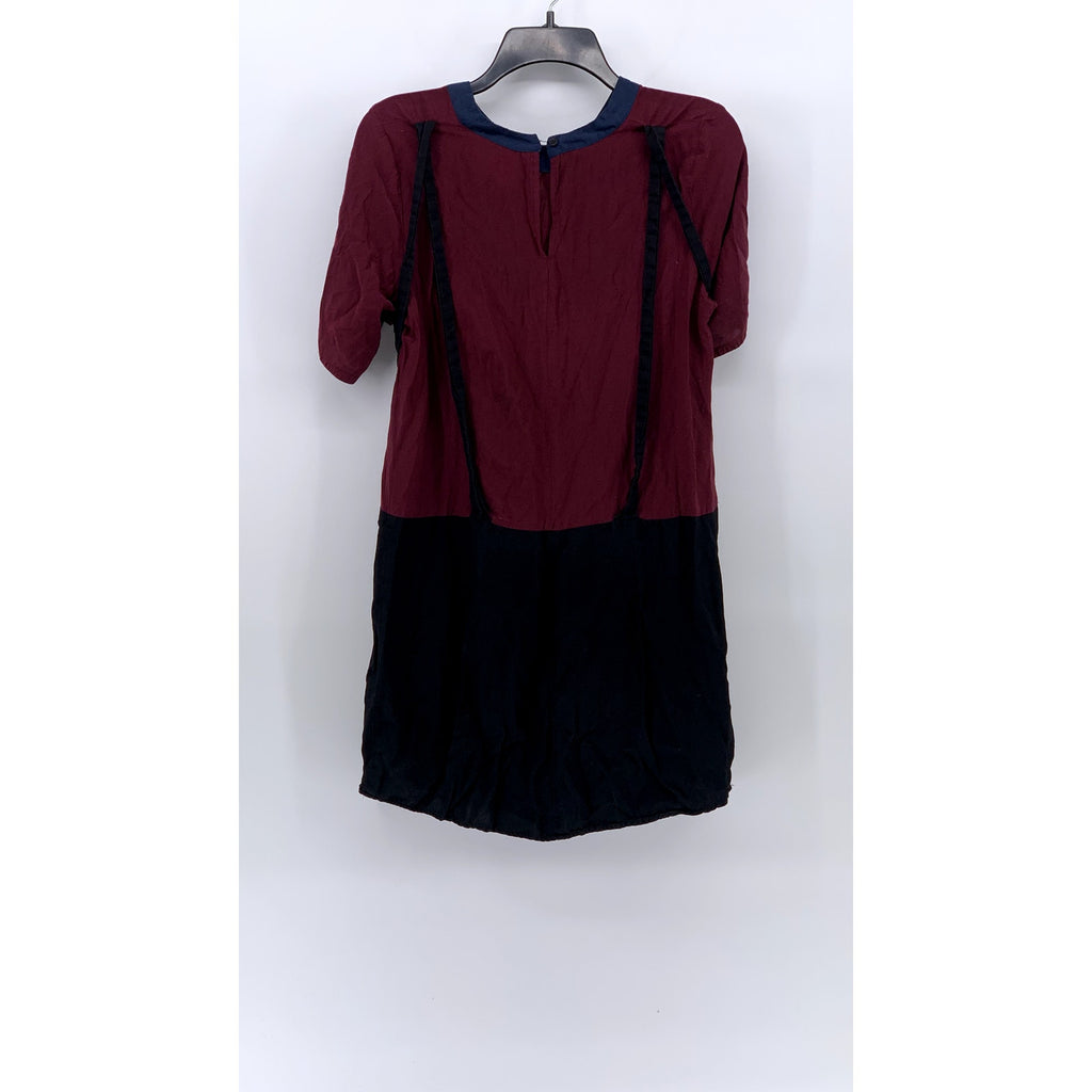 LOUP Women's Burgundy-Black Colorblock Short Sleeve Crewneck Midi Dress SZ M