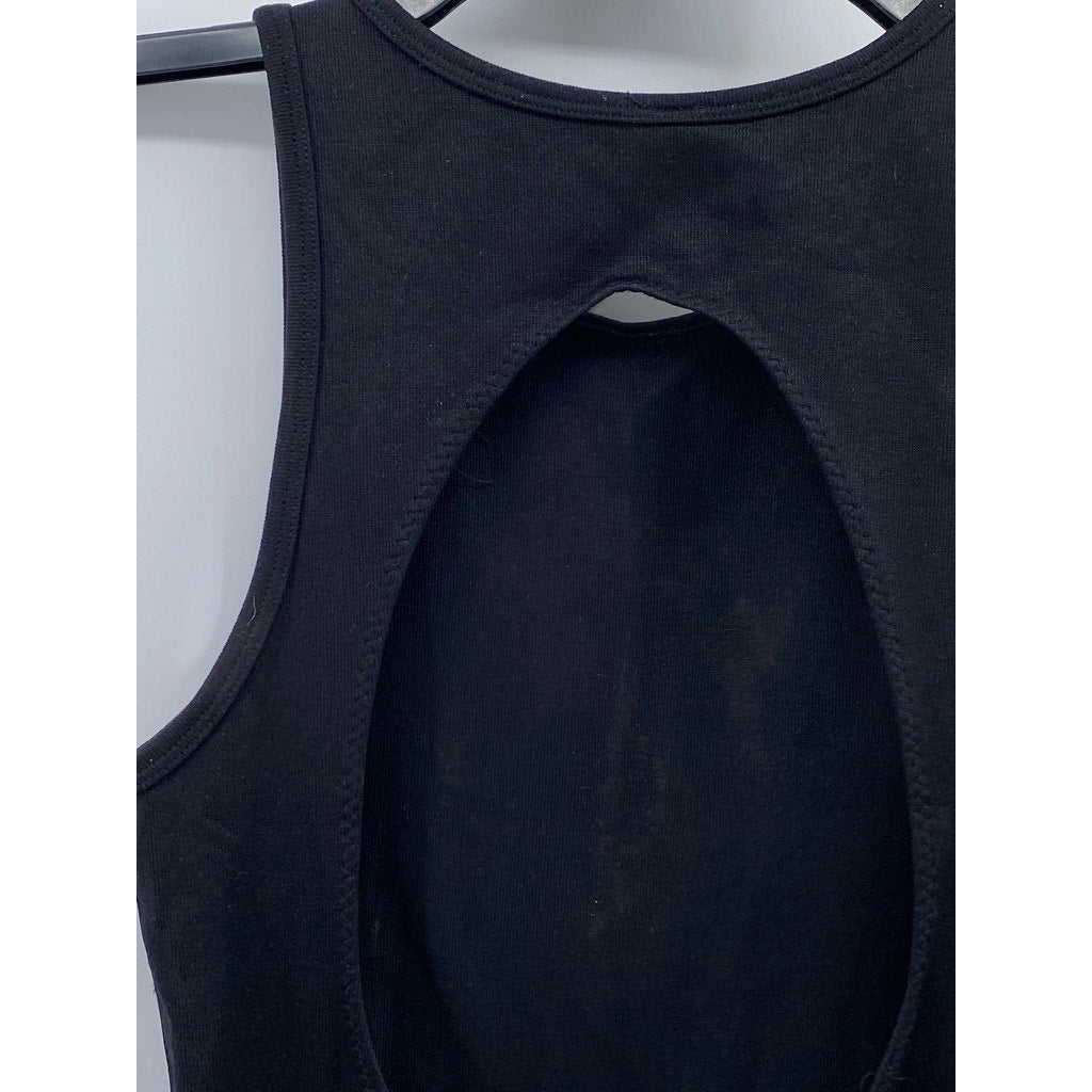 AWND Women's Black Crewneck Rib Cutout Sleeveless Bodycon Midi Dress SZ S