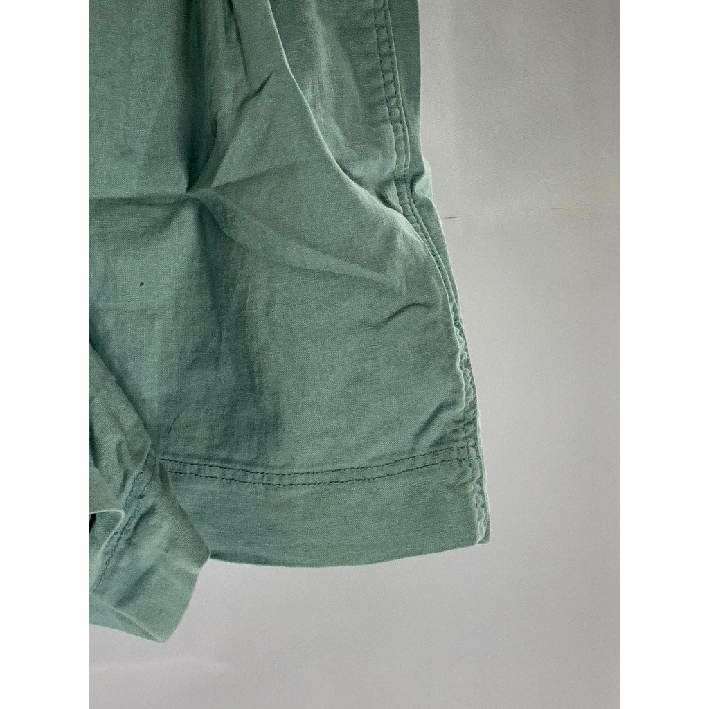 UNIQLO Women's Teal Cotton/Linen Relaxed-Fit Ruffle Drawstring Waist Shorts SZ S