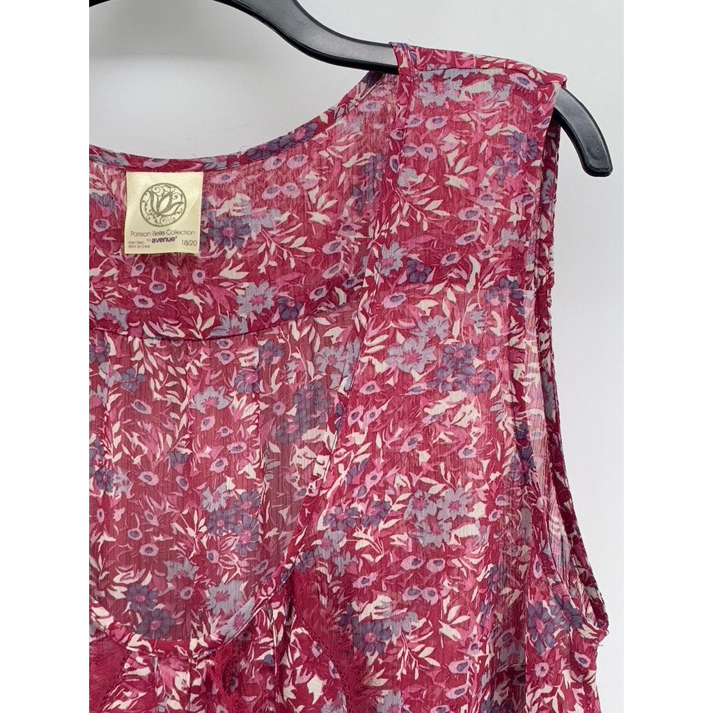 PARISIAN BELLE COLLECTION Women's Plus Burgundy Floral Fringe Top SZ 18/20