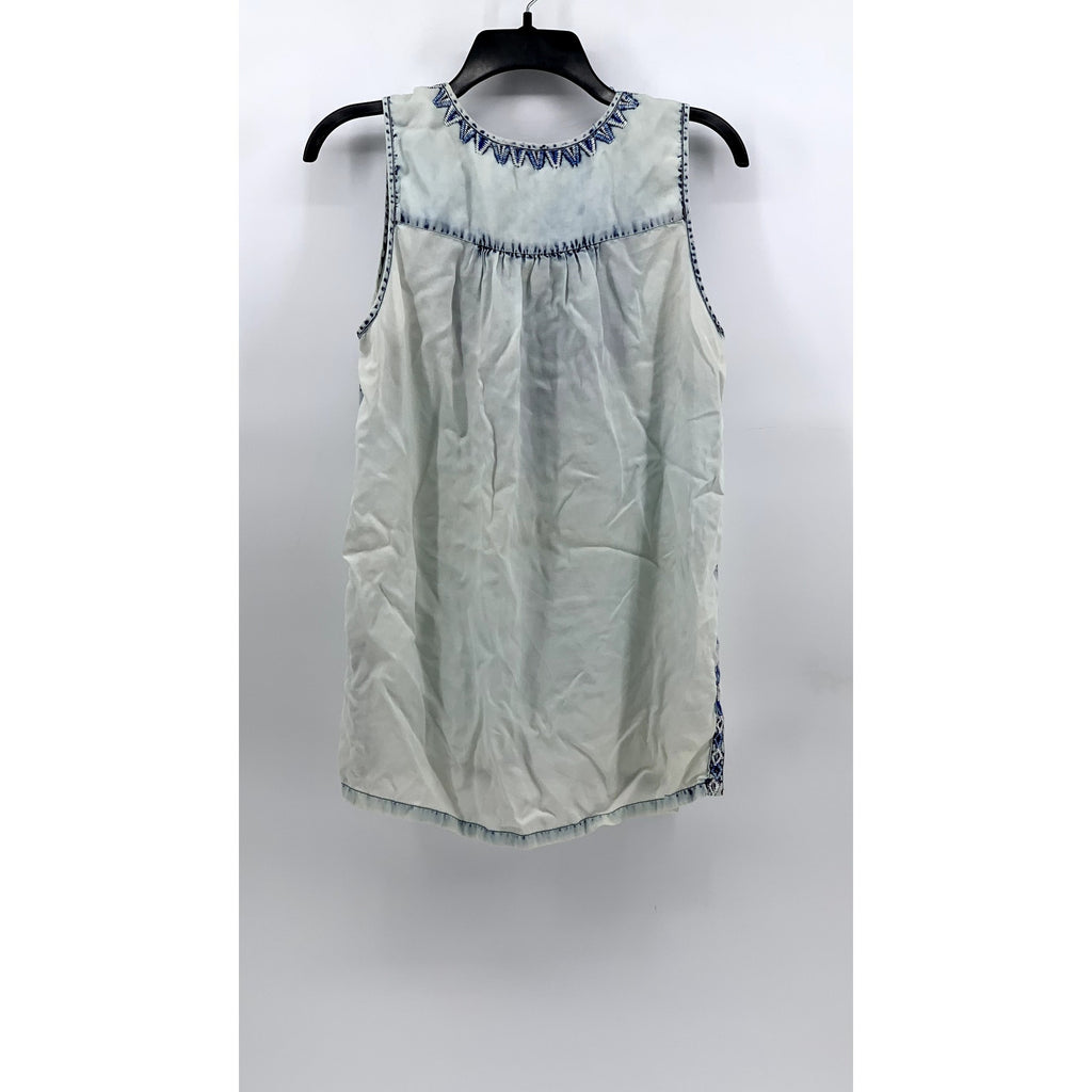 LUCKY BRAND Women's Blue Embroidered Split-Neck Tank Top SZ M