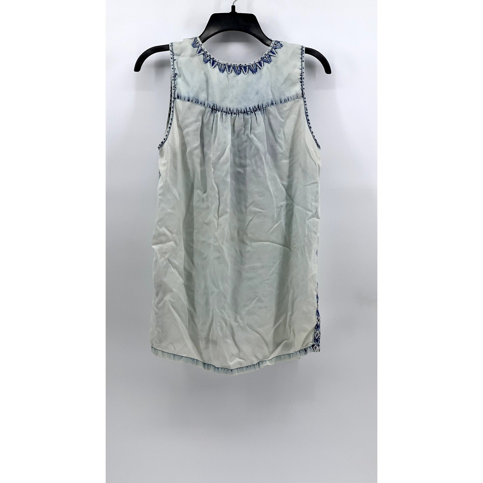 LUCKY BRAND Women's Blue Embroidered Split-Neck Tank Top SZ M