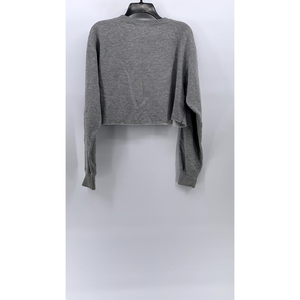 JOHN GALT Women's Heather Gray Casual Crewneck Logo Cropped Sweatshirt SZ OS