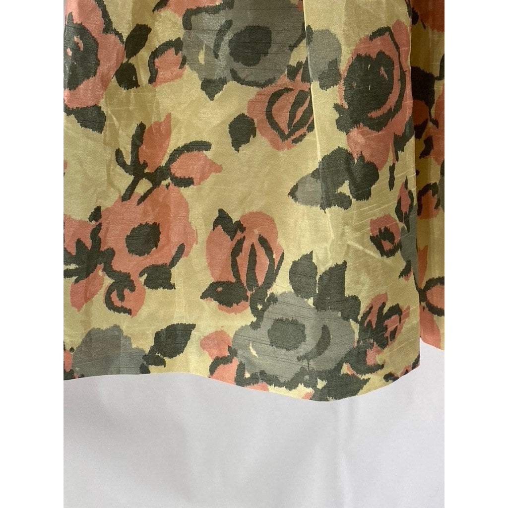 ASOS Women's Tan-Gray Floral Pleated A-Line Knee Length Skirt SZ 2