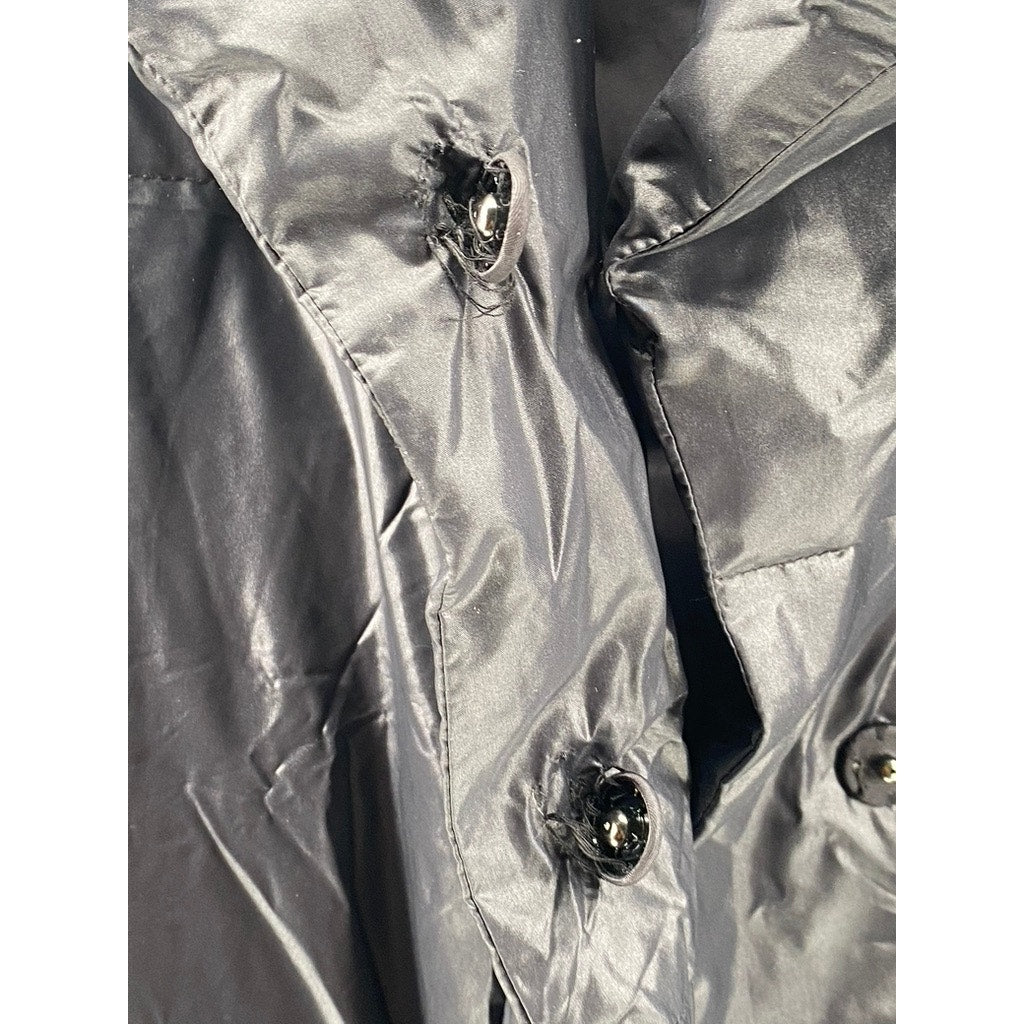 IT MICHAA Deluxe Women's Black Hooded Snap Button Long Sleeve Puffer Coat SZ S