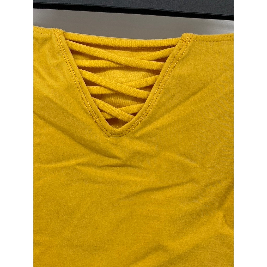 FOREVER 21 Women's Mustard Yellow Strappy Medium Coverage Bikini Bottom SZ S