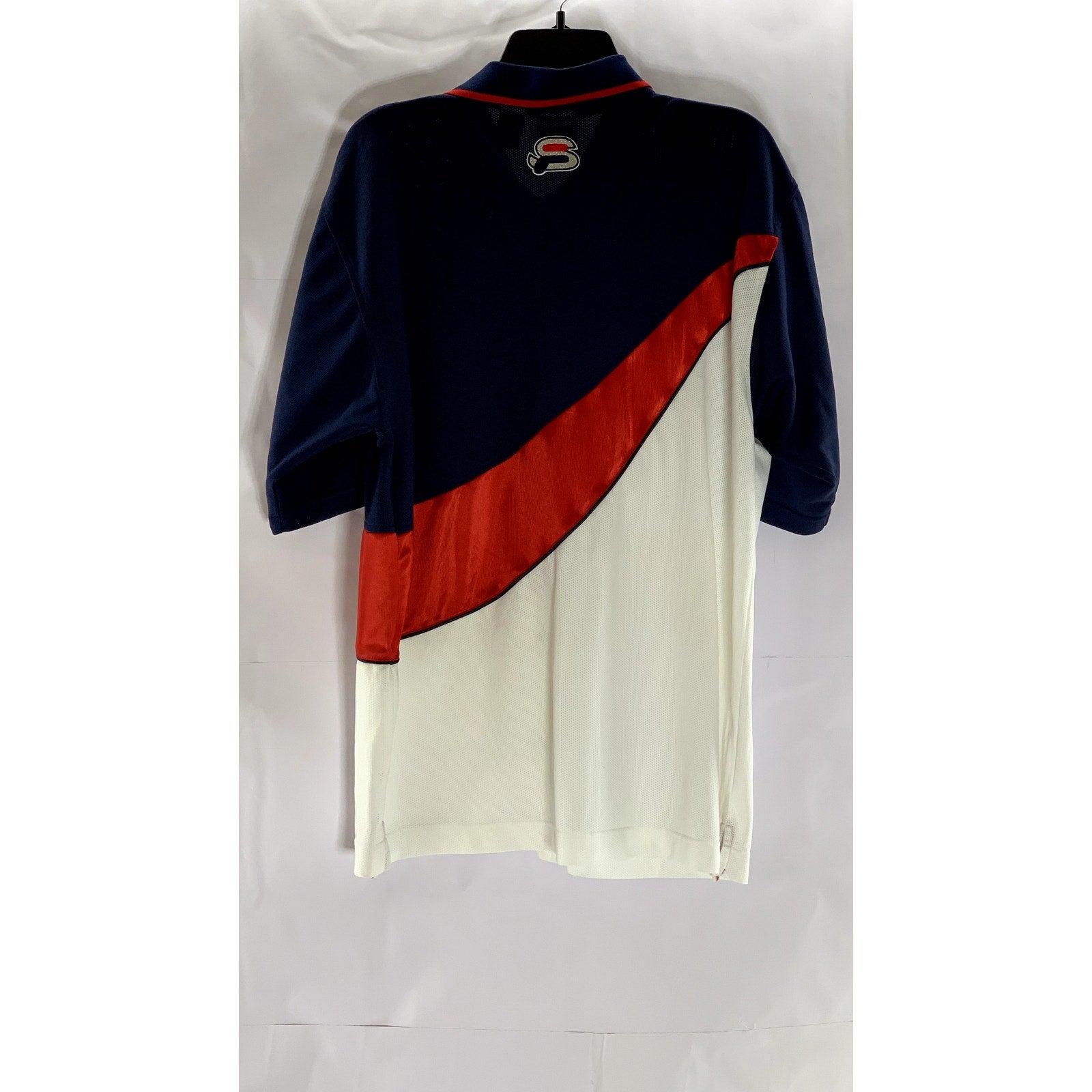 FILA Men’s Vintage Red-Navy-White Short Sleeve Button-Up Jersey Shirt SZ M