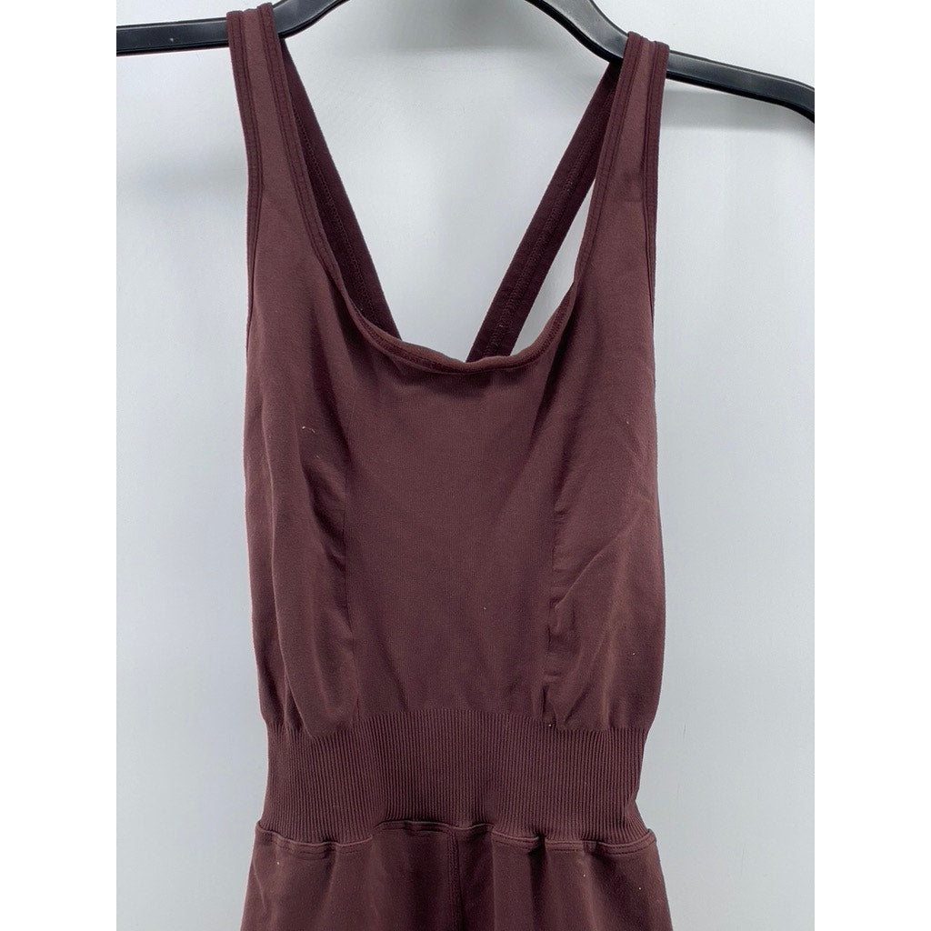REFORMER Women's Brown Fitted Scoop-Neck Pilates Cutout-Back Jumpsuit SZ XS