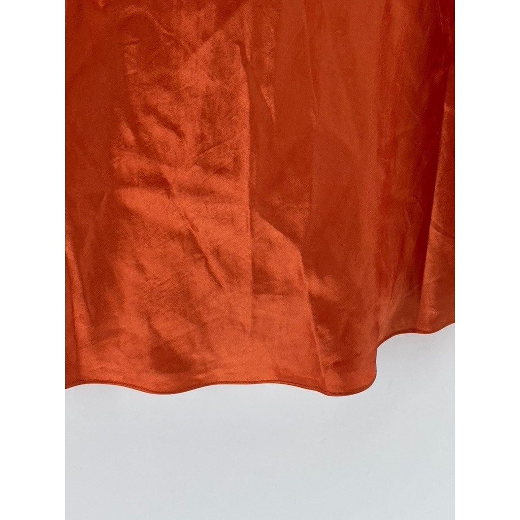 VINCE. Women's Orange Satin Straight-Neck Bias Spaghetti-Strap Slip Dress SZ 2XS