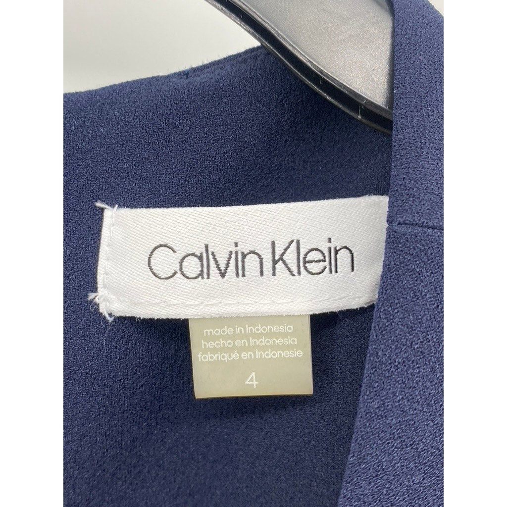 CALVIN KLEIN Women's Navy Blue Crewneck Sleeveless Mesh Hem Mini Dress SZ 4