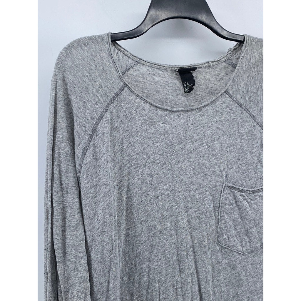 H&M Women's Gray Cotton-Linen Scoop-Neck Relaxed Fit Long Sleeve Casual Top SZXL