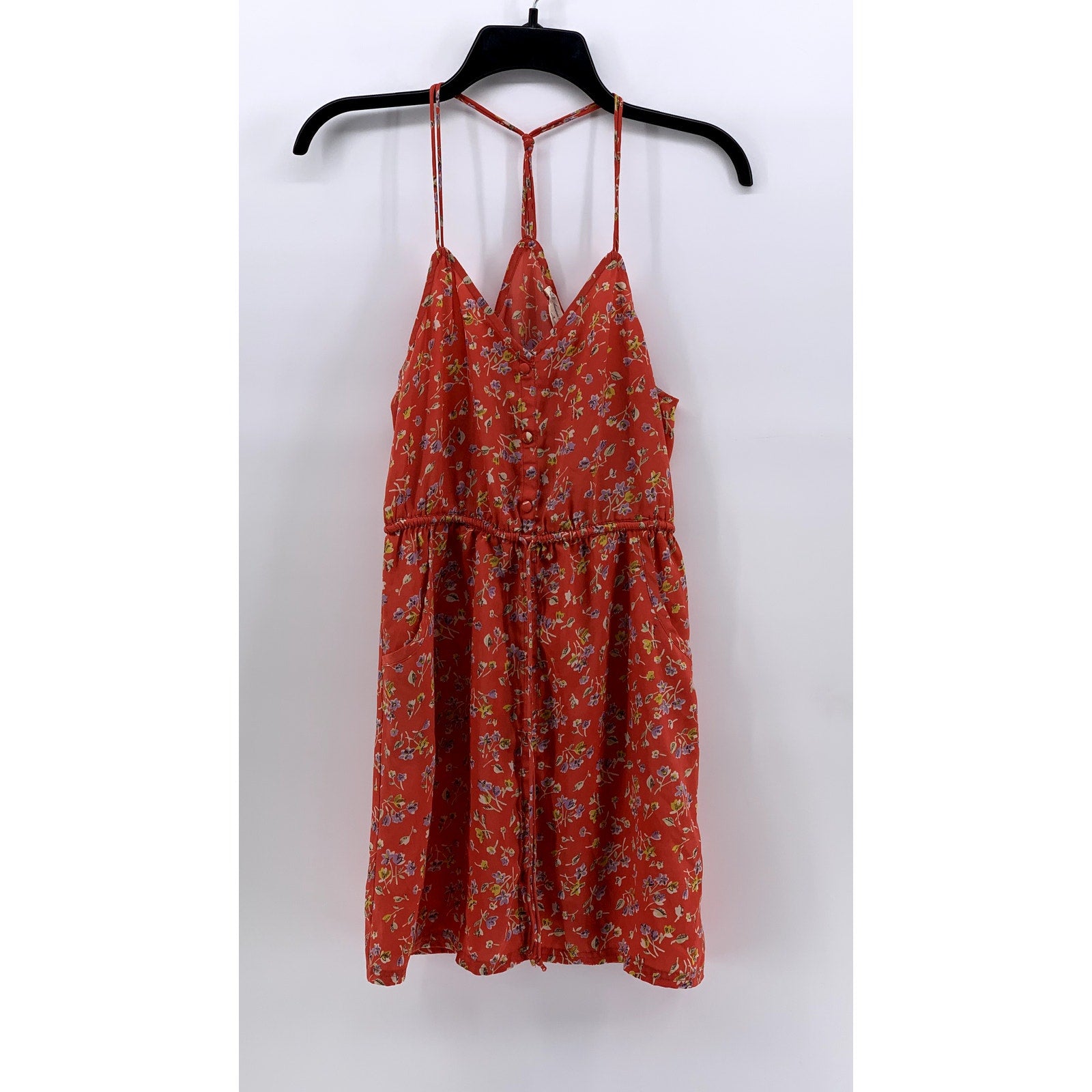 AMERICAN EAGLE OUTFITTERS Women's Orange Floral V-Neck Tie-Waist Dress SZ 2