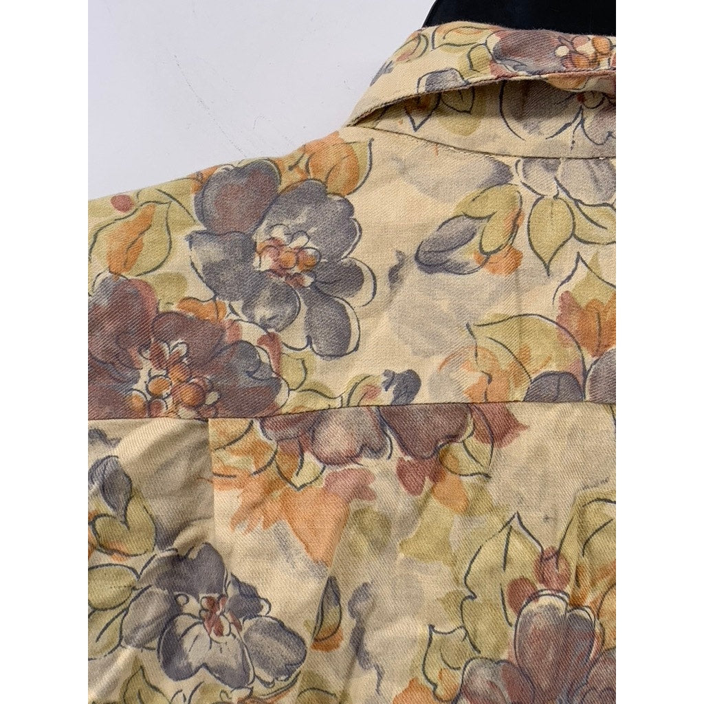 L.L. BEAN Women's Brown Vintage Floral Button-Up Regular-Fit Long Sleeve Top SZ8