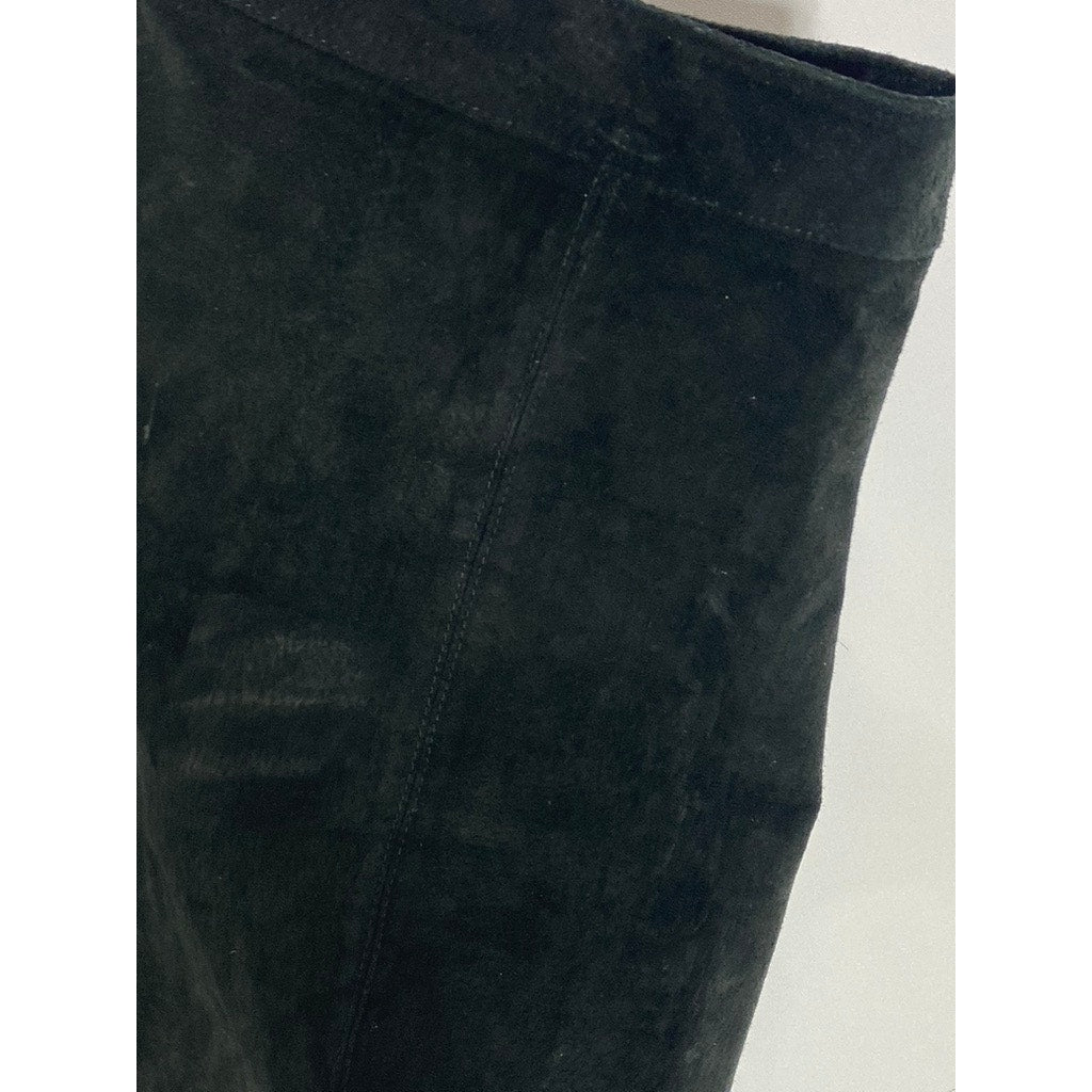 STRADIVARIUS Women's Black Suede Leather Button-Front Mini Skirt SZ L