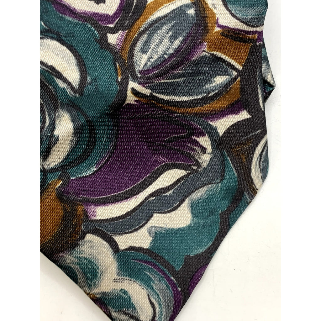 HAGGAR Men's Vintage 90's Floral Paint Abstract USA Tie