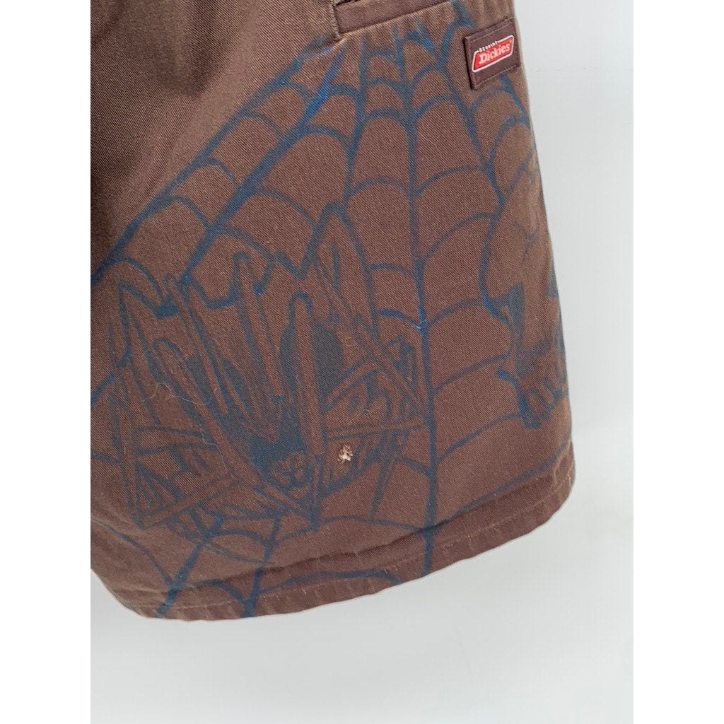 DICKIES Men's Brown Custom Spider-Skull Regular Fit Shorts SZ 33/M