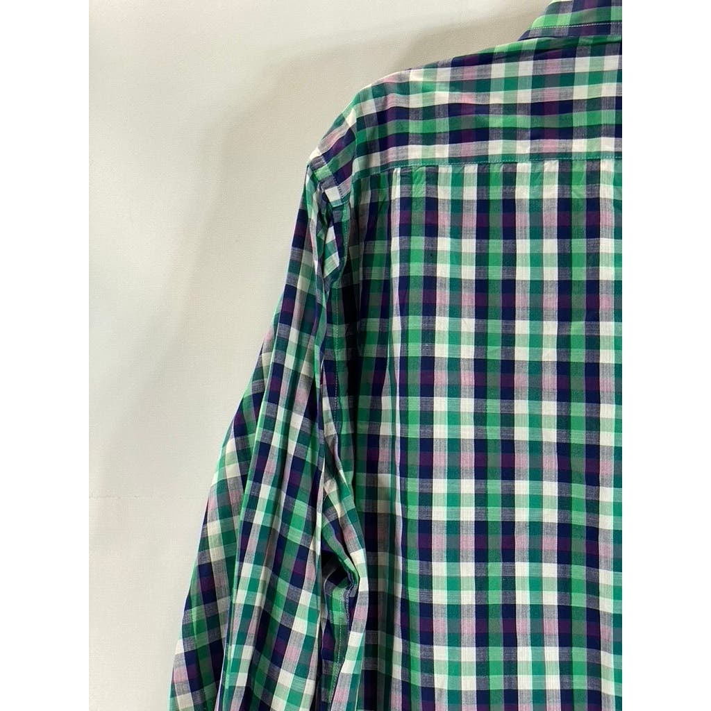 INSERCH ICON Men's Green Check Jacquard Cotton Button-Up Flip Cuff Shirt SZ XL