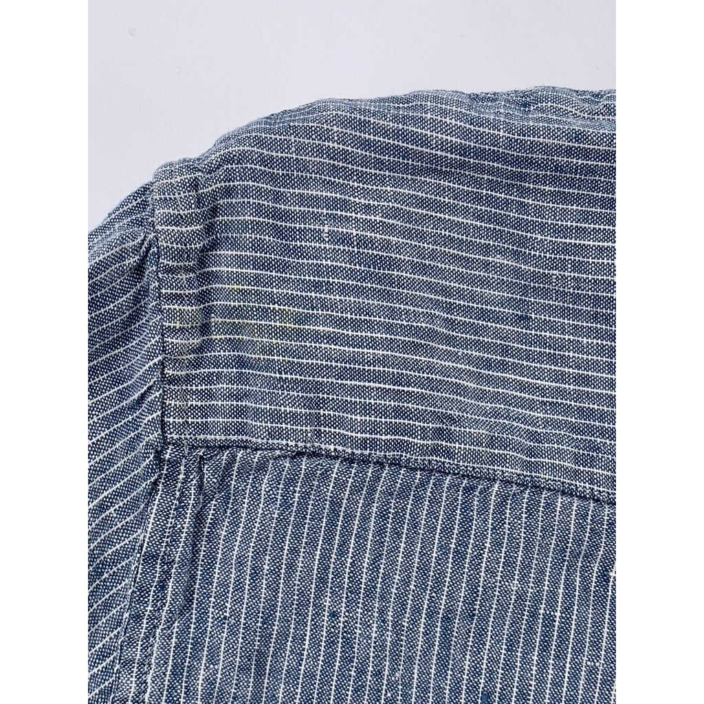 EVERLANE Men's Blue-White Micro Striped Linen Button-Up Short Sleeve Shirt SZ M